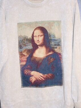 Unbranded Cream Mona Lisa Graphic Crewneck Sweatshirt